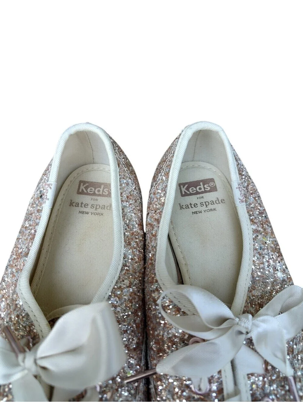 kate spade Glitter Lace-Up Sneakers in Rose Gold and White